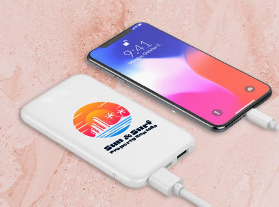 Custom imprinted Power Bank for Los Angeles, CA with a local business logo